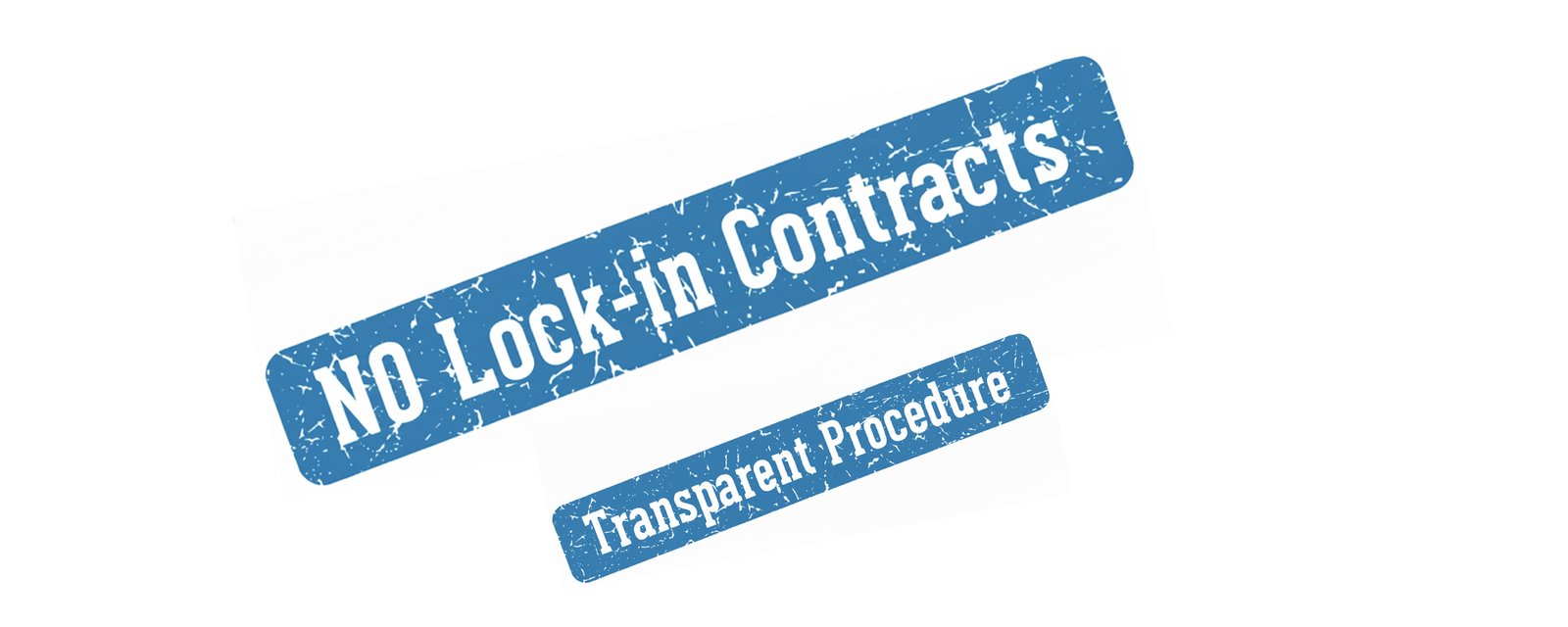 Distressed 'No Contract' stamp with semi-transparent, fancy text reading 'Transparent, No Lock-In Contracts